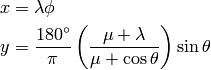 x &= \lambda \phi \\
y &= \frac{180^{\circ}}{\pi}\left(\frac{\mu + \lambda}{\mu + \cos \theta}\right)\sin \theta